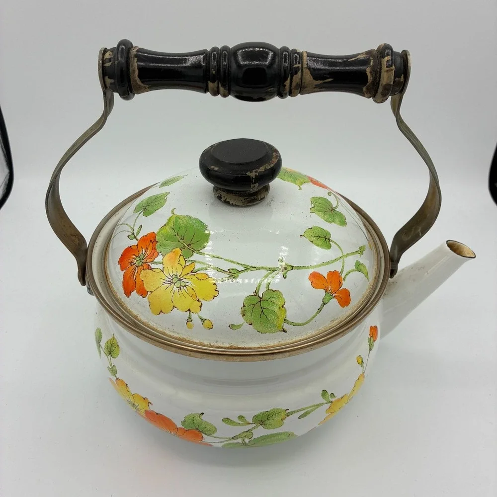 Vintage 1983 Gailstyn-Sutton Jardine Collection Enamel Teapot Floral Taiwan